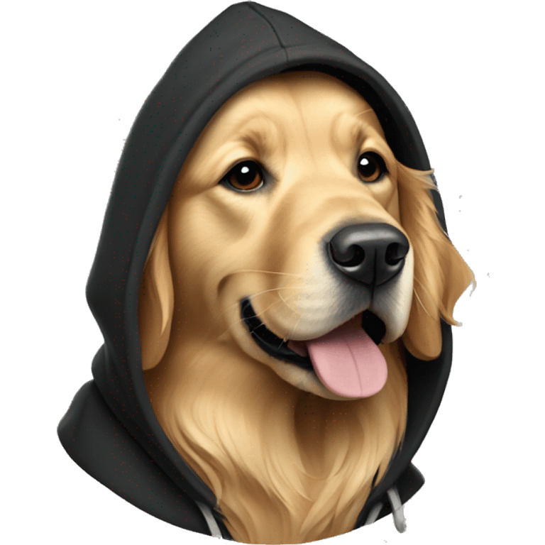 golden retriever wearing a black hoodie emoji