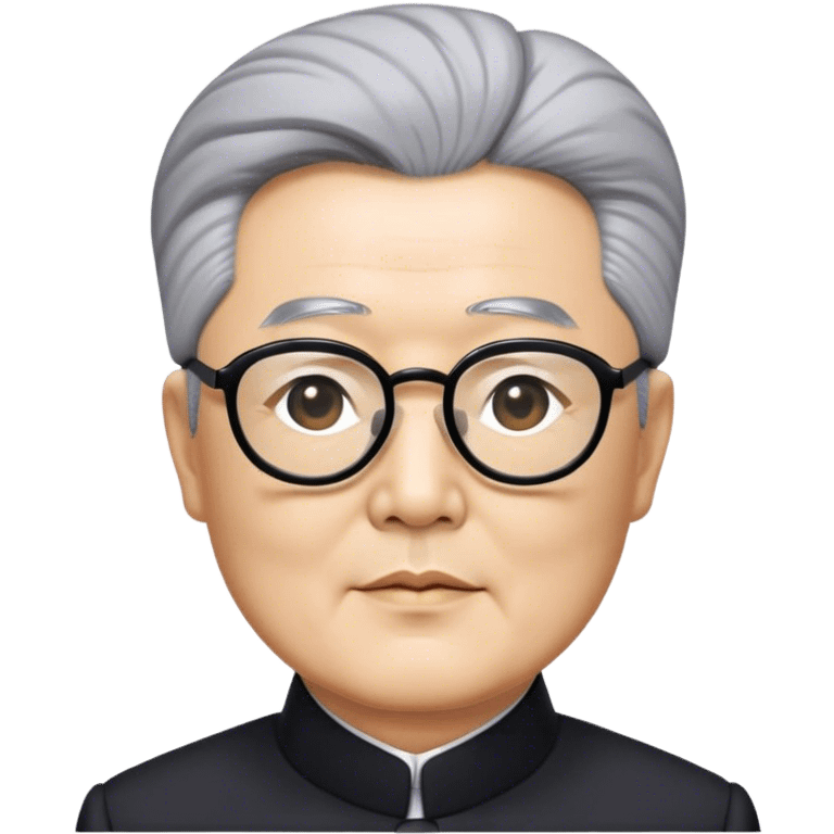 Grey haired general Kim il sung wearing dark mao suit and large glasses emoji