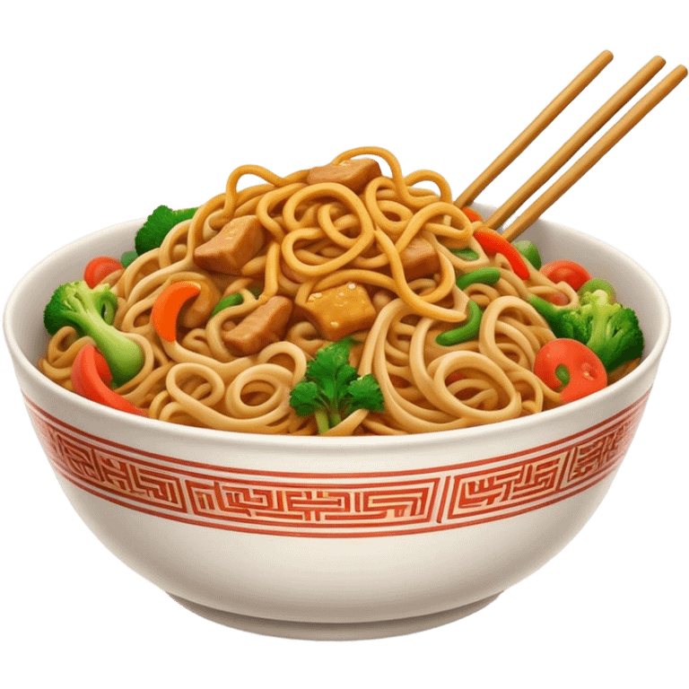 Cinematic Realistic Chow Mein Dish Emoji, showcasing stir‚Äêfried noodles with crisp vegetables and tender meat, rendered with lifelike detail and vibrant, dynamic lighting. emoji