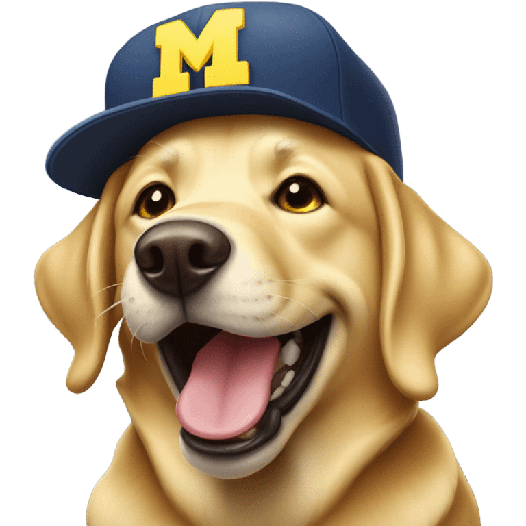 Lab dog smiling with golden teeth and a Michigan hat emoji