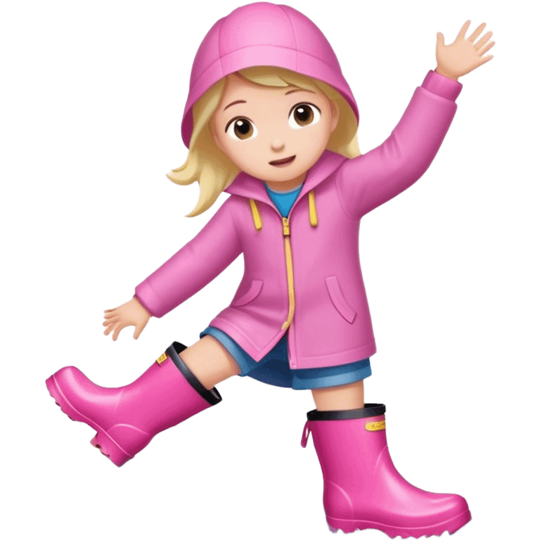 Kid pink rain boots splashing in a puddle  emoji