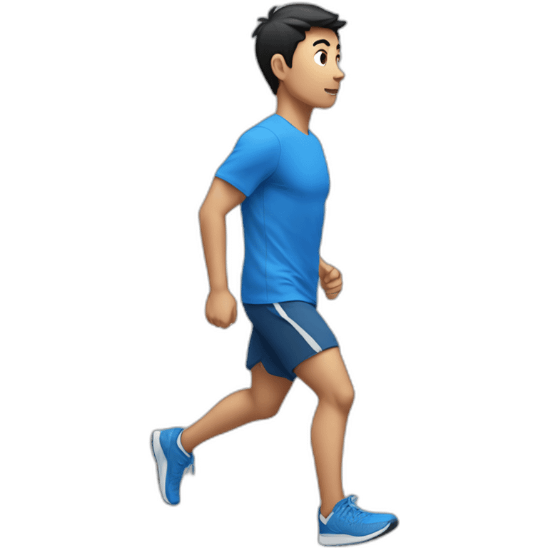 male asian runner with blue short， side view，full body emoji