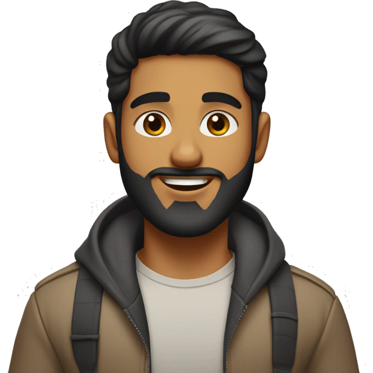 Young fratty college-aged guy with a very light punjabi skin tone, thick cool dark hair with fade on the sides, neatly trimmed beard, and an oval-shaped face. emoji