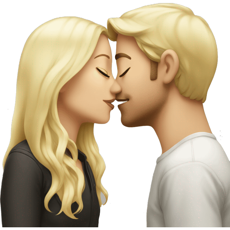 Passionate Kiss, blonde girl and brunette boy, both white emoji