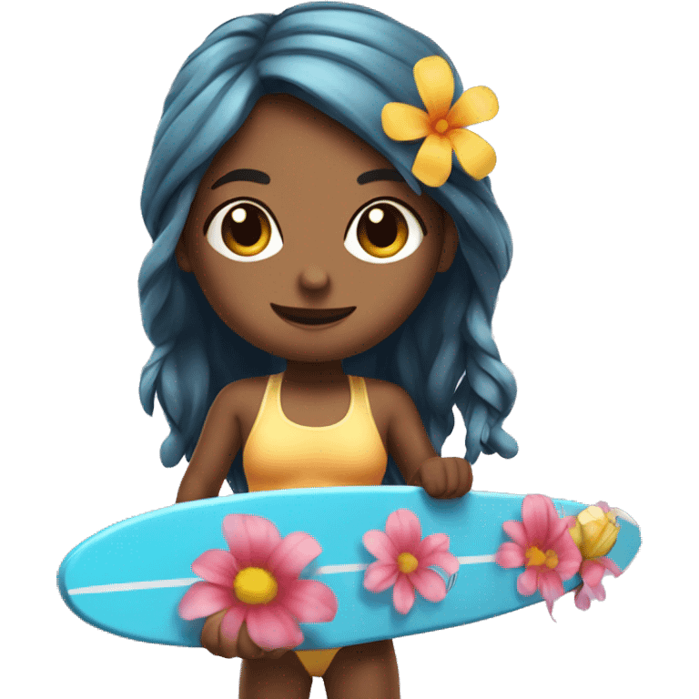 cute paddle boarding girl, with flower in her hair emoji