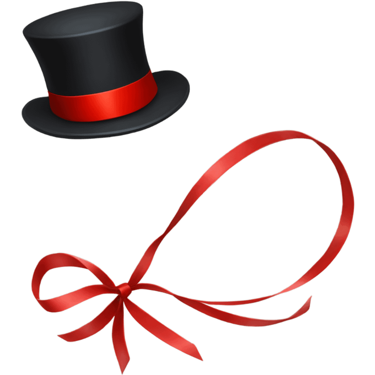 A black top hat displaying a red ribbon around the base. The ribbon forms a visible bow at the front, with the ends falling slightly over the top of the hat. emoji