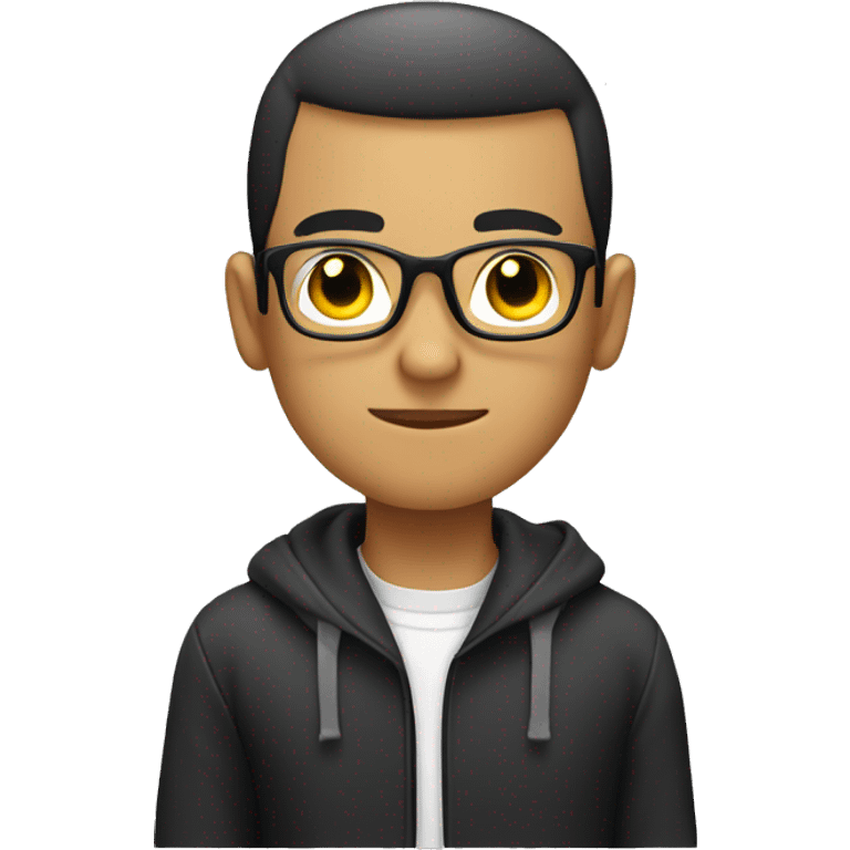 young guy with a black buzzcut, programmer, thinking, glasses emoji