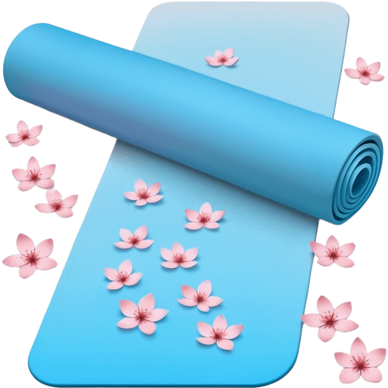 Light blue gradient yoga mat, drifting cherry blossom petals emoji