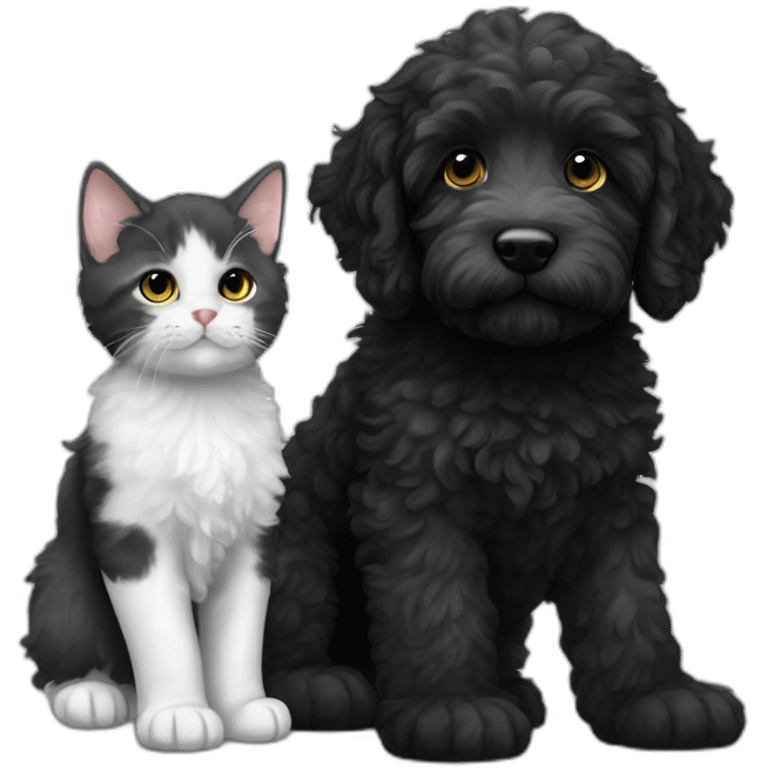 All Black labradoodle and a white grey kitten emoji