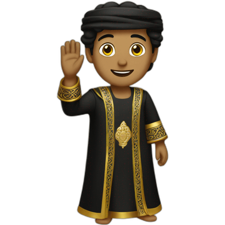 arab prince wearing black and gold waving emoji