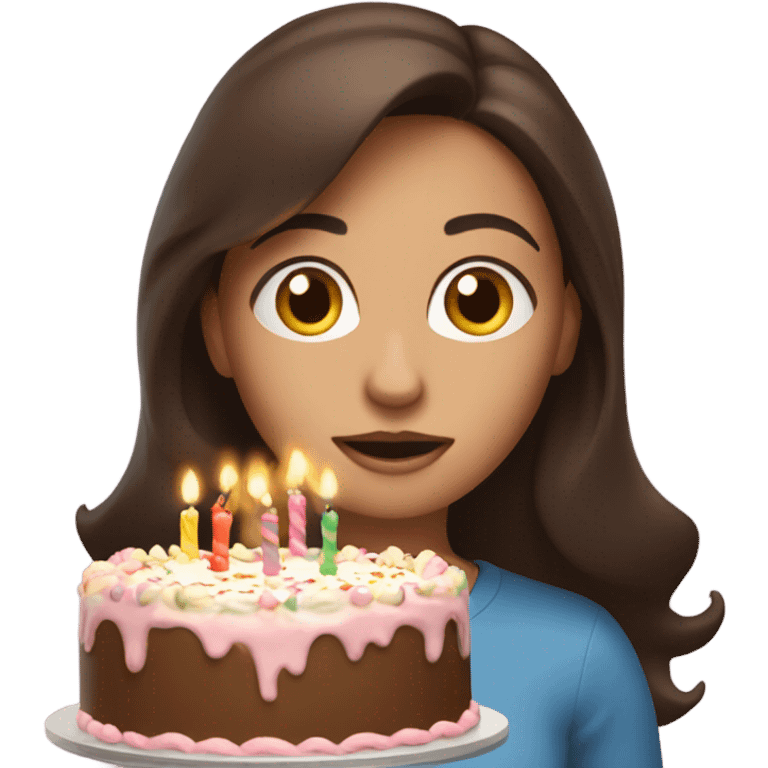 Brunette blowing out her birthday candles emoji