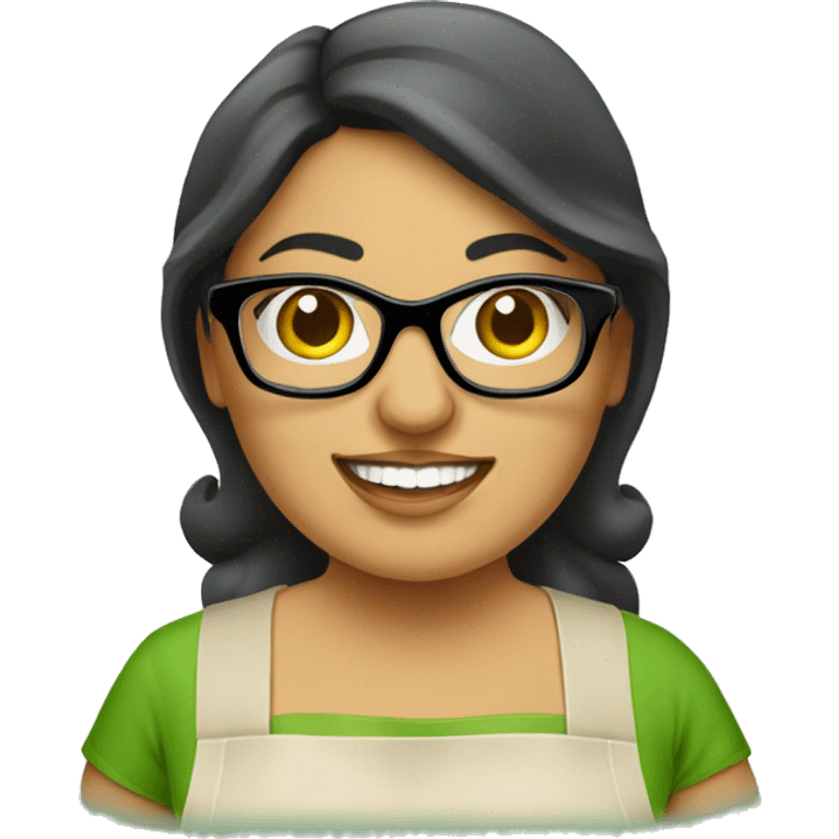 mexican chubby lady green apron  with glasses cooking tacos emoji