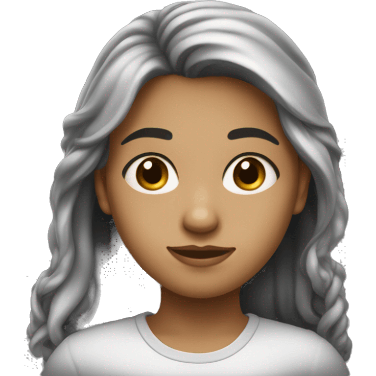 Jeune fille long cheveux noir, tête un peu ronde et la peau blanche  emoji