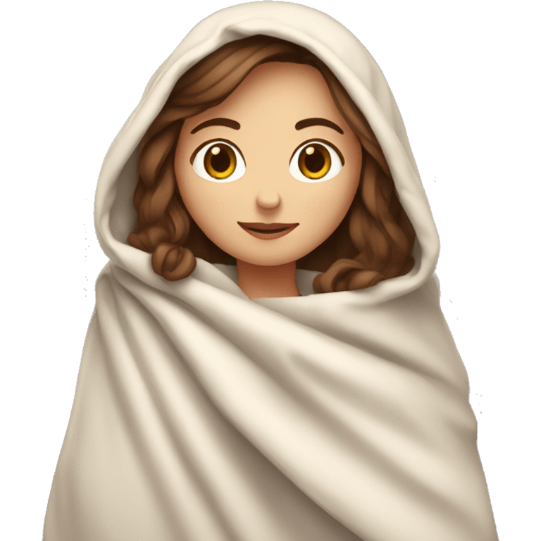 Brown hair white girl, with a blanket over shoulders  emoji