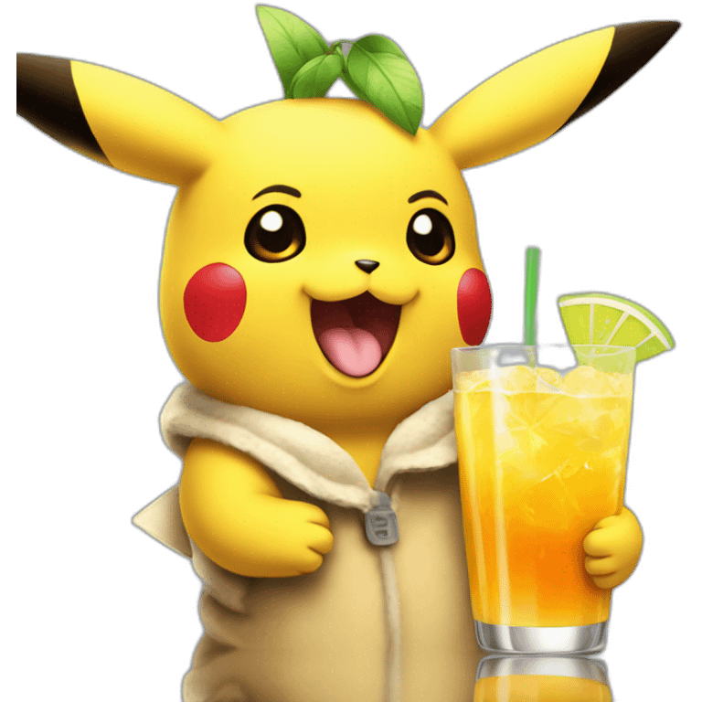 Pikachu holding cocktail emoji