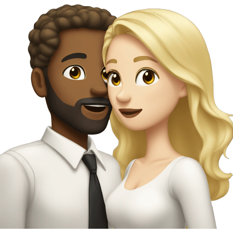 Brown skin man beard kissing white skin woman blonde hair emoji