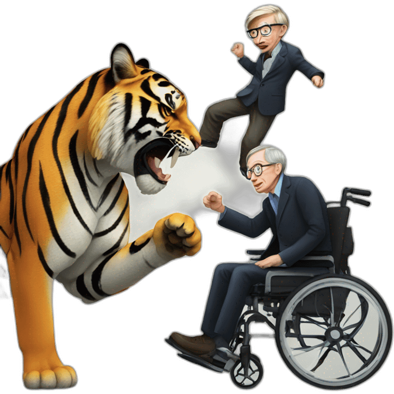 Professor Stephen Hawking fighting a tiger emoji