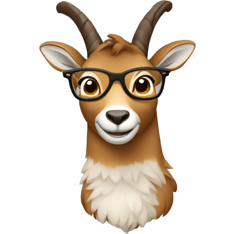 happy smart smiling brown chamois with glasses turn to left emoji