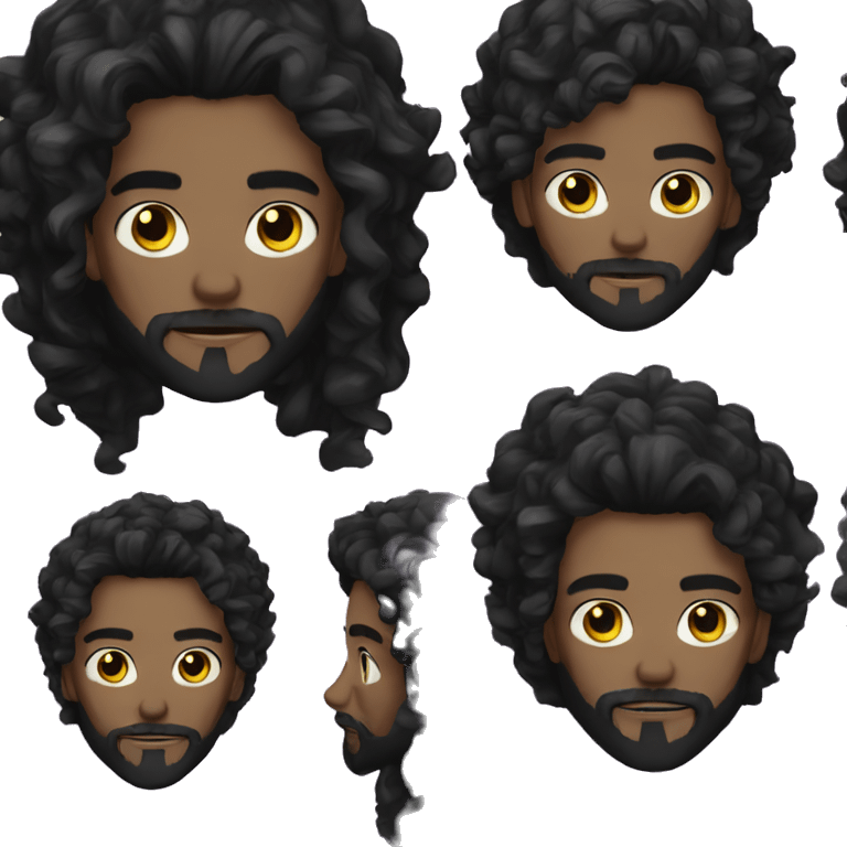 white skin black wavy hair black light bearded man emoji