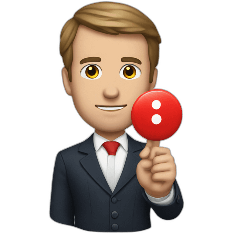 Macron holding a red button emoji