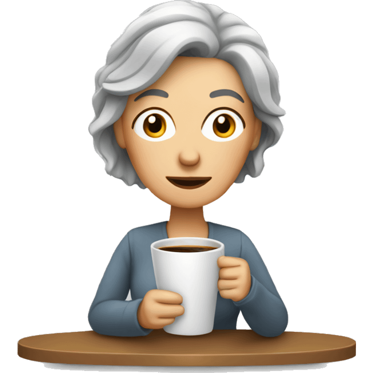 Tired grey haired woman drinking coffee emoji