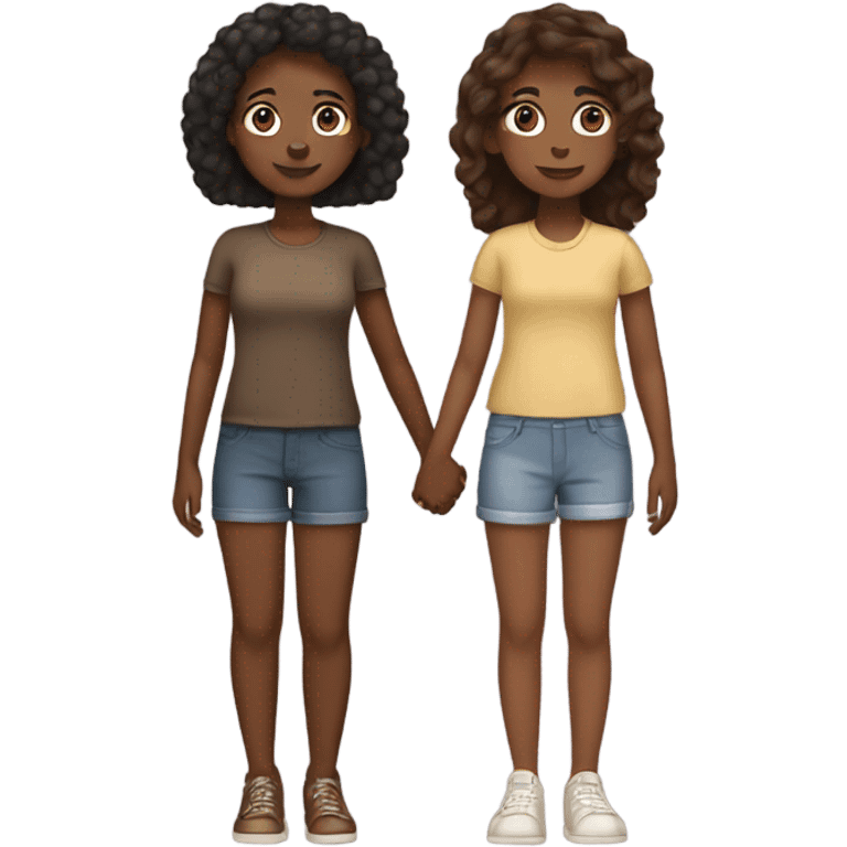 two brown skin girls full body holding hands  emoji