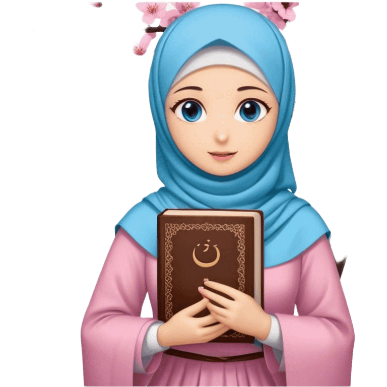 Turkish beautiful finish Konya girl blue eyes with hijab and cherry blossom dress have Quran  emoji