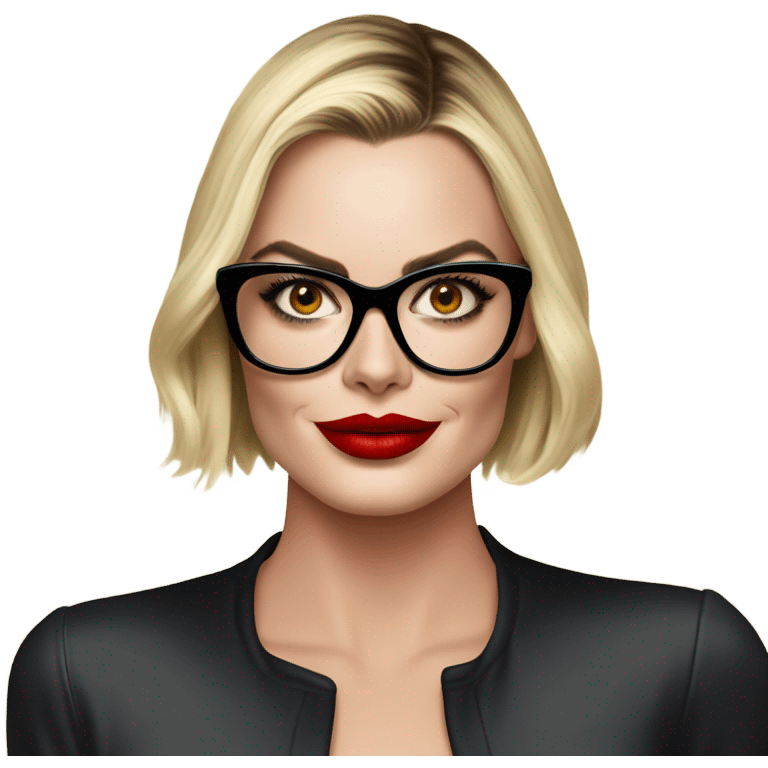 margot robbie wearing black glasses and red lips  emoji