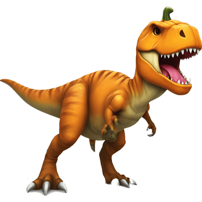 T-rex with pumpkin halloween costume emoji