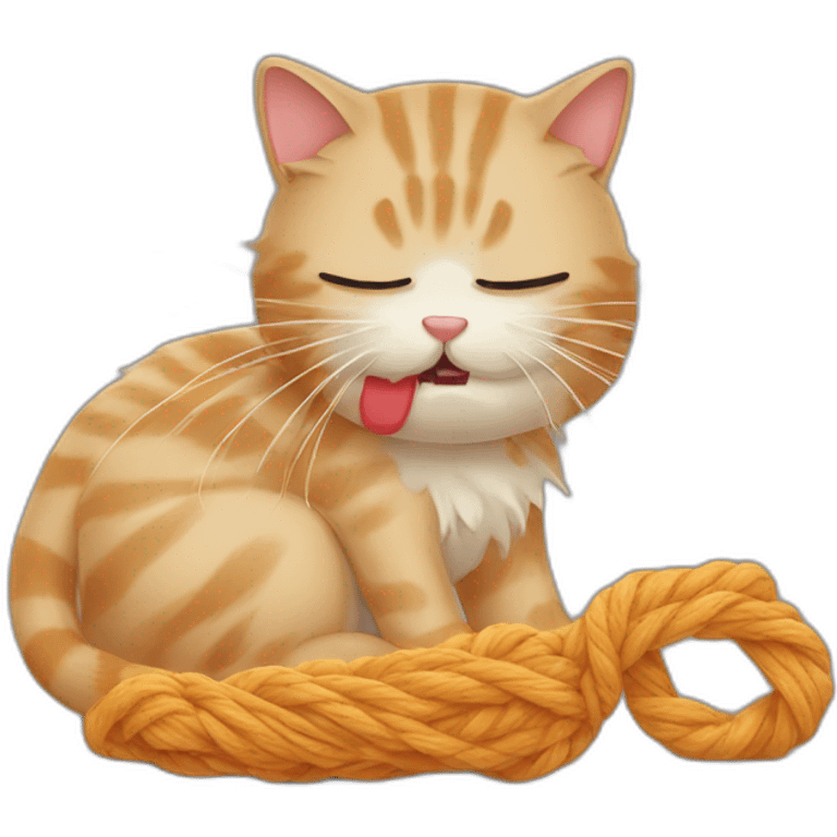 Cat vomiting hairball and playing with yarn emoji