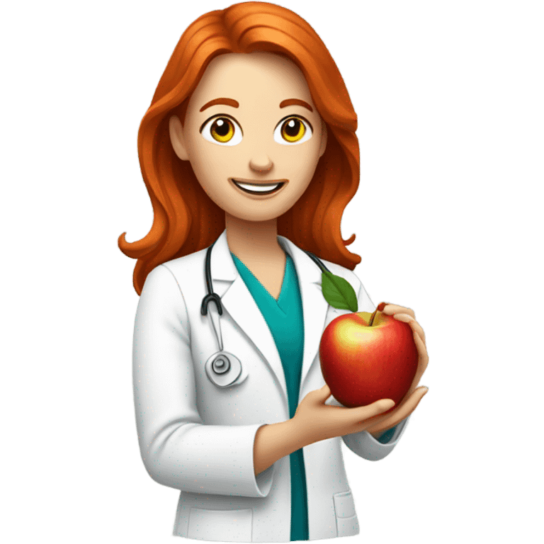 red hair nutritionist with apple without stethoscope emoji