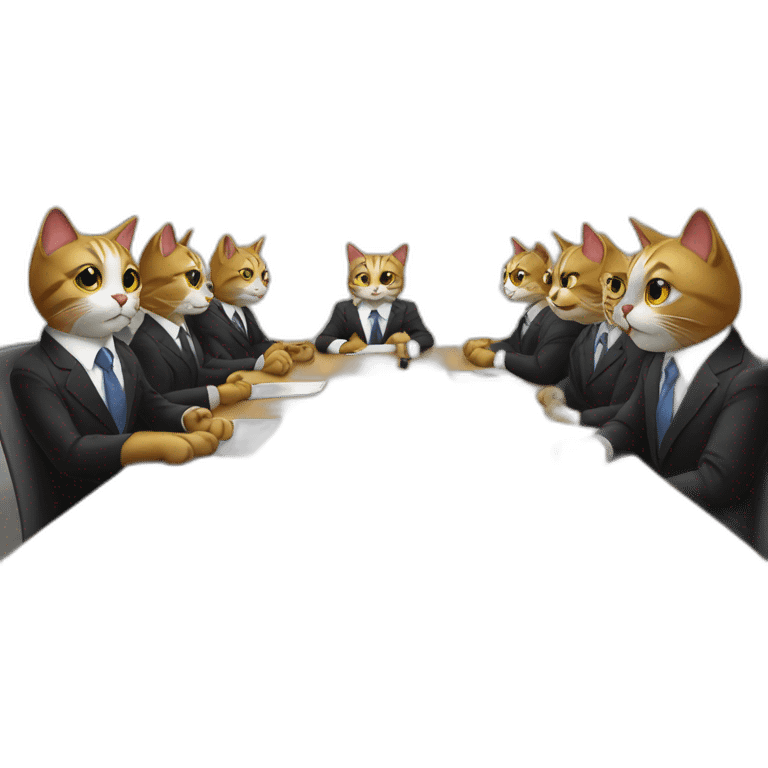 cats in business suits sit at the table at a meeting emoji