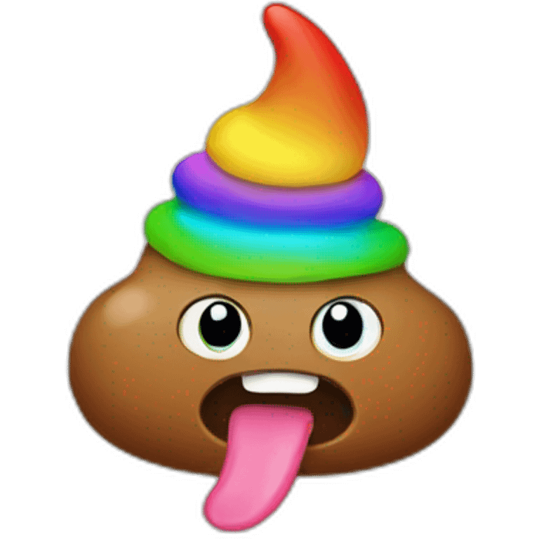 Poop with a hat and rainbow tongue emoji