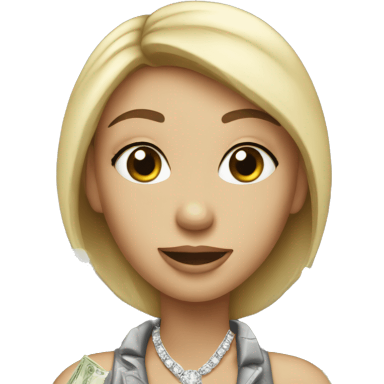 Woman loving money and diamonds emoji