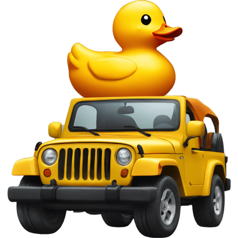 yellow rubber duck driving a orange jeep emoji