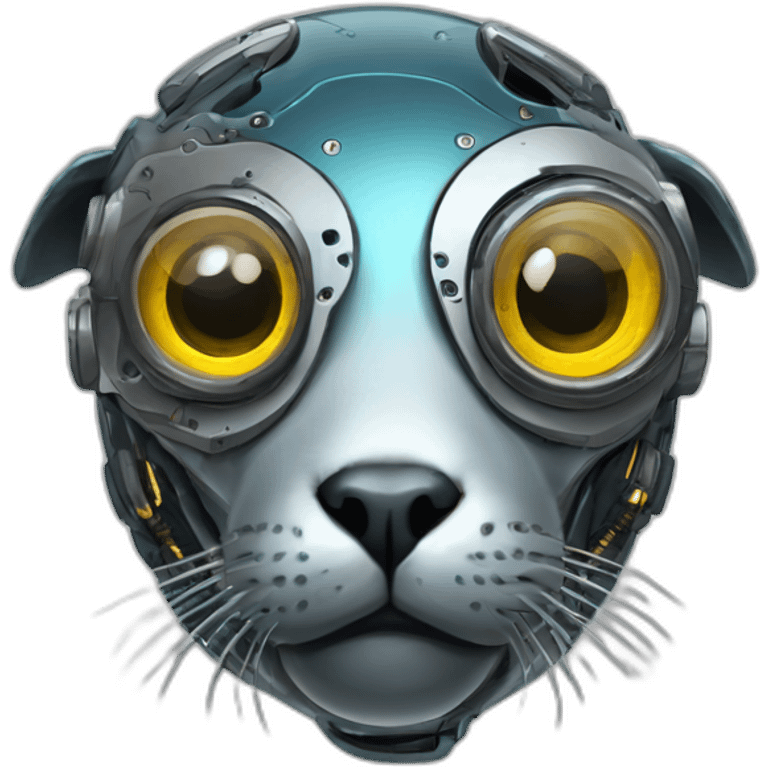 cyborg seal with mechanical eye prosthesis, cyberpunk emoji