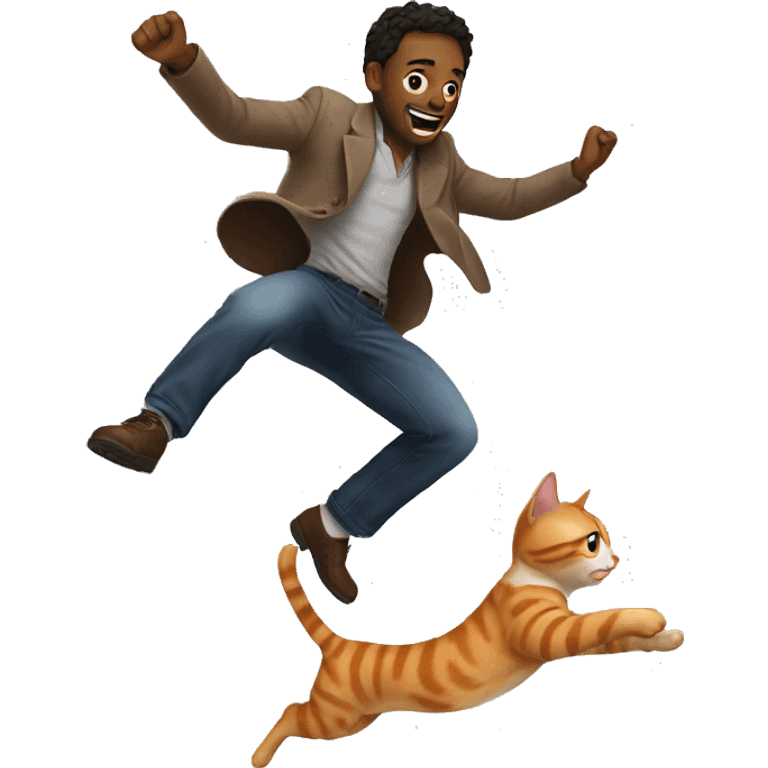 Man jumping over cat emoji