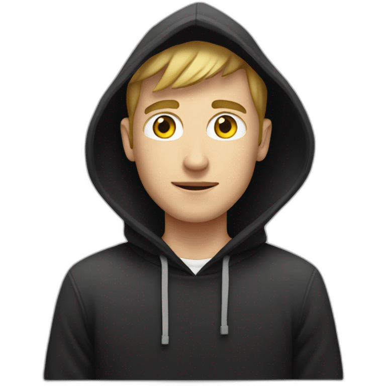 White Young man with a black hood behind his laptop emoji