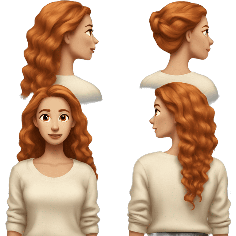 Ginger balayage long hair women beige sweater emoji