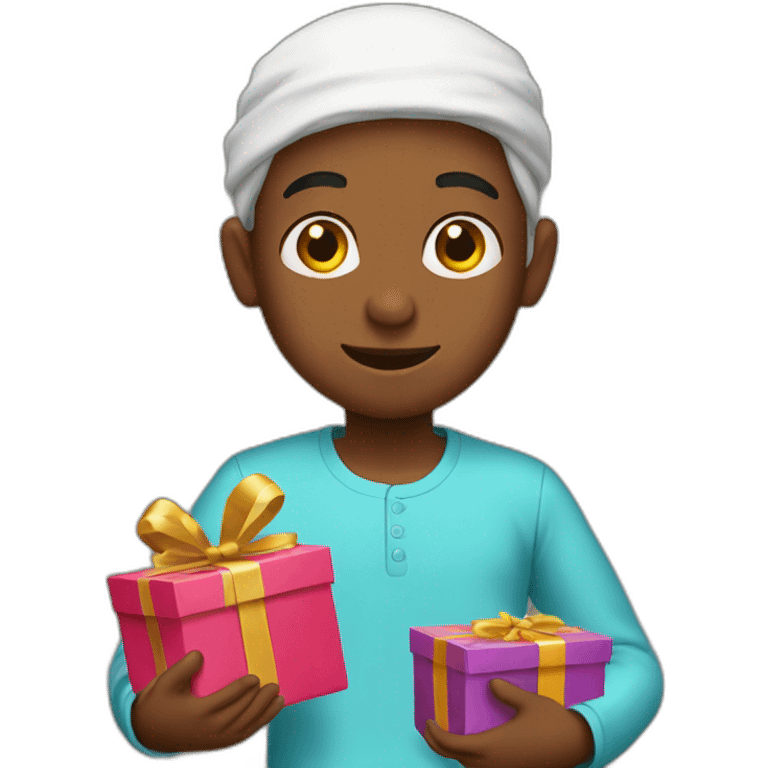 muslim boy opening gift emoji