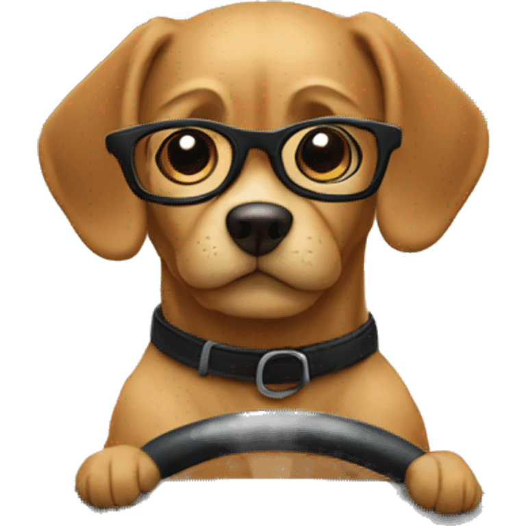 Dog with glasses driving a car emoji