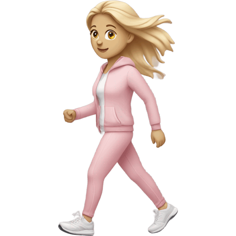 white girl  in light pink sport clothes walking emoji