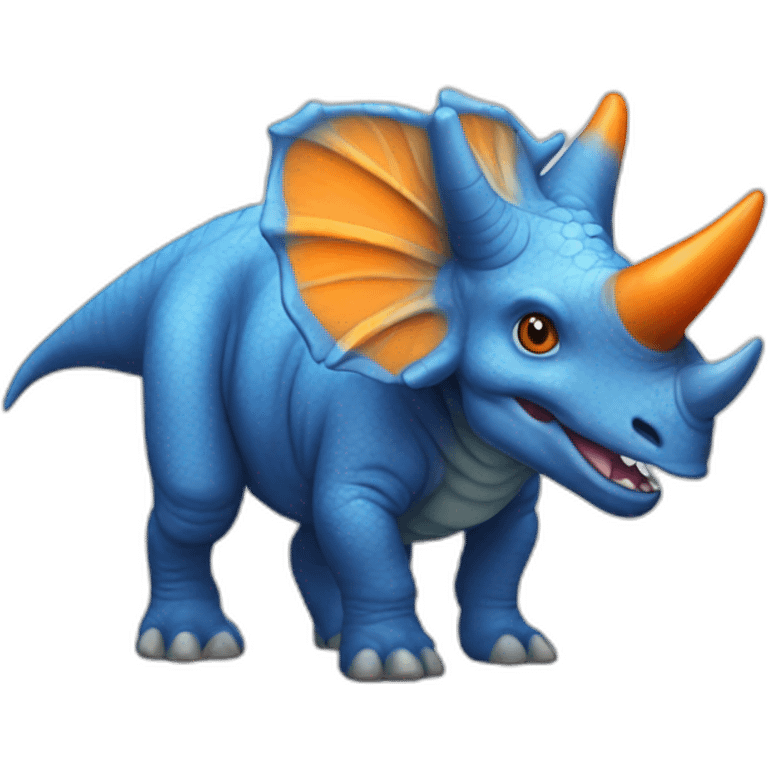 Blue triceratops with orange horns emoji