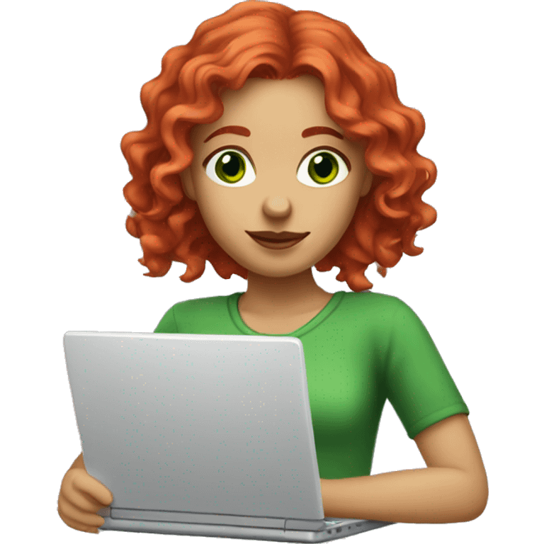 white red wavy hair long girl with green eyes with laptop emoji