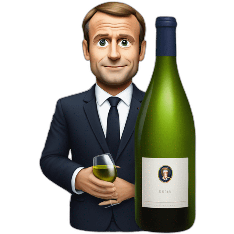 president macron with big wine bottle emoji