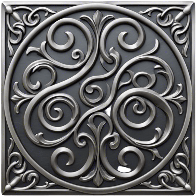 Forged metal icon, intricate wrought iron bas-relief with delicate patterns, swirling shapes, textured metal surface, blacksmithing tools nearby, minimalistic style, clean lines, transparent background. emoji