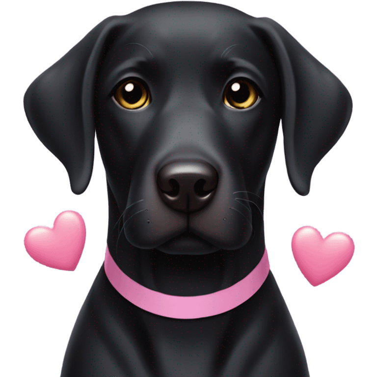 Black Labrador with pink hearts around head emoji