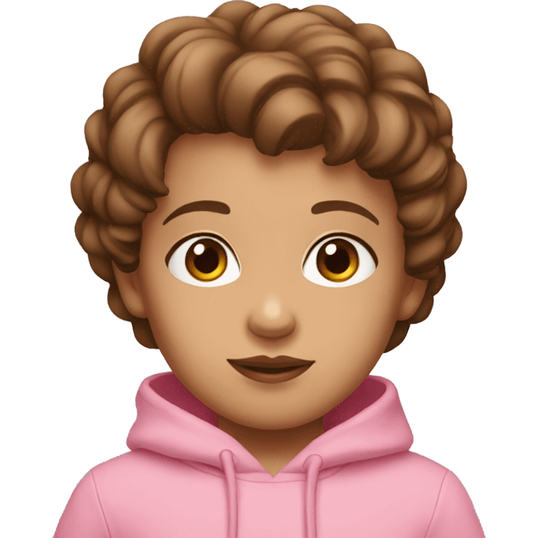 Toddler short brown eyes hair pink hoodie  emoji