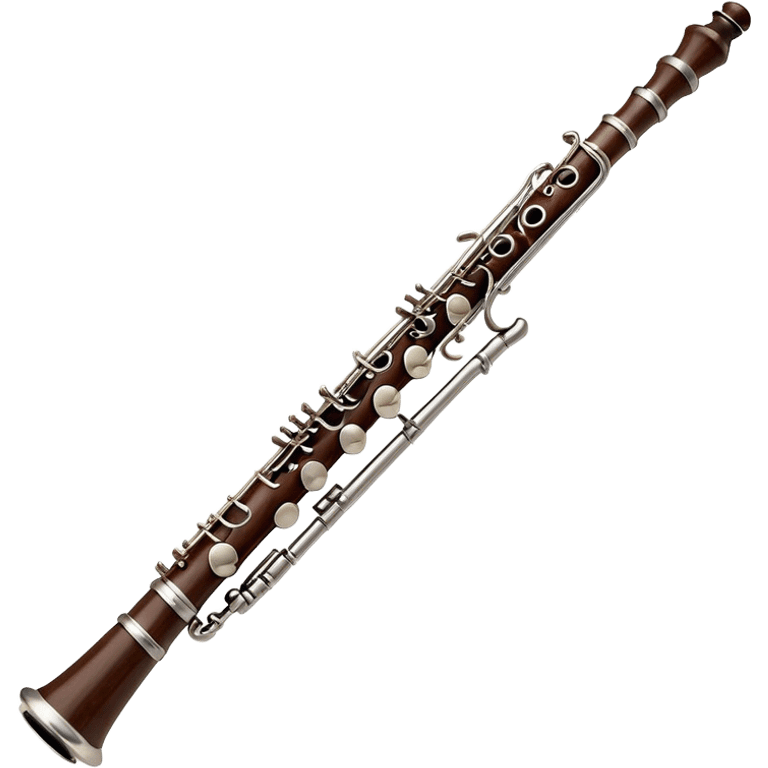 Cinematic Realistic Oboe, slender and elegant dark wood body, silver-plated keys catching soft highlights, delicate reed resting at the top, glowing with refined and classical beauty. emoji