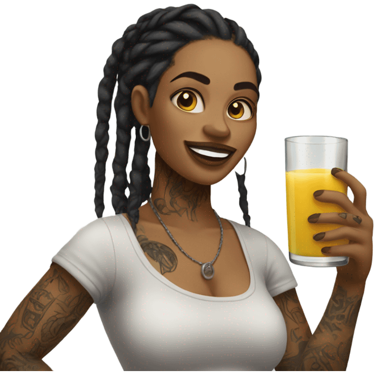 tattooed beauty with dreadlocks fruit juice emoji